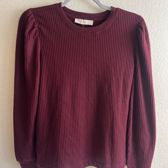 NWT LOFT Brushed Waffle Puff Long Sleeve Top - Medium - Picture 2 of 6